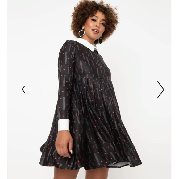 Unique Vintage Black & Red Heart Peggy Babydoll Dress SIZE SMALL NWT - Picture 1 of 11